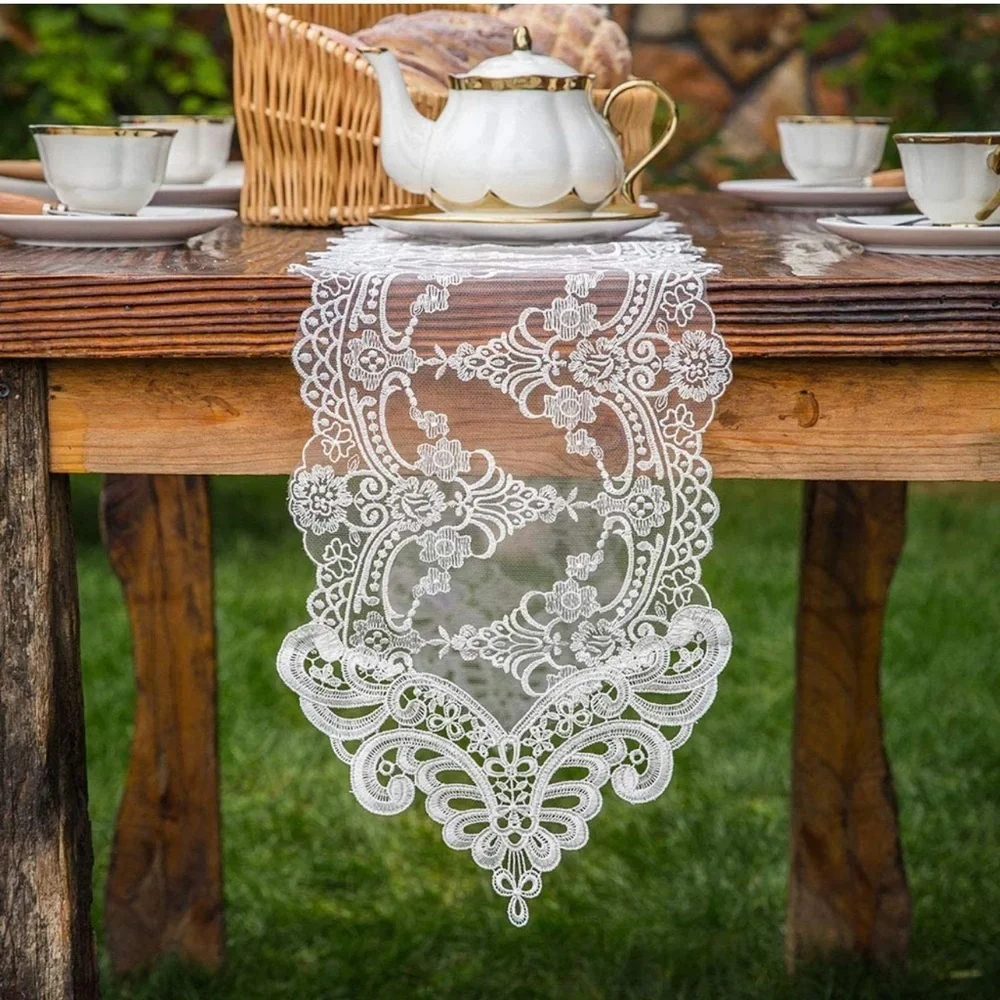 Lace Table Runner Macrame Flower Vintage Shabby Chic Wedding Holiday 10 x 70 In - Picture 5 of 10